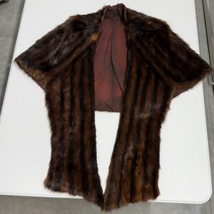 Vintage Real Fur Stole Striped Mahogany Brown Wrap Capelet Bolero Shawl